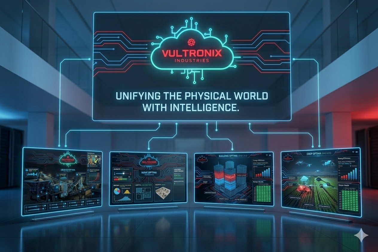 Vultronix Industries all four Optima product dashboards displayed on a unified glass platform